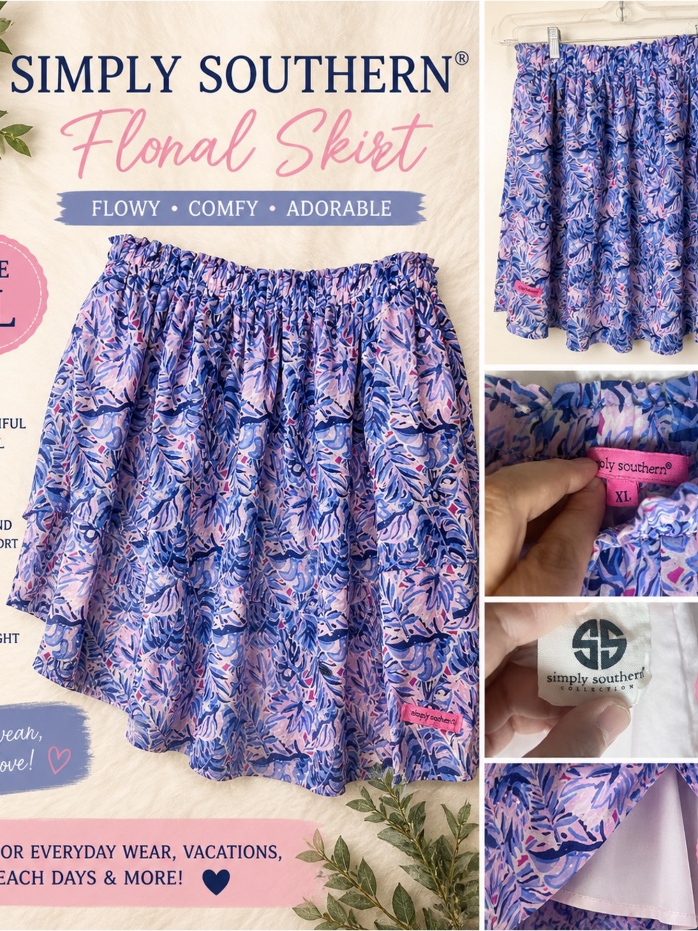 Simply Southern Purple and Pink Floral Circle Skirt